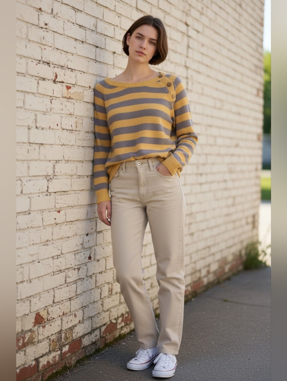 🥳2/$35🥳 Banana Republic Like New Striped Yellow and Gray Boatneck Sweater